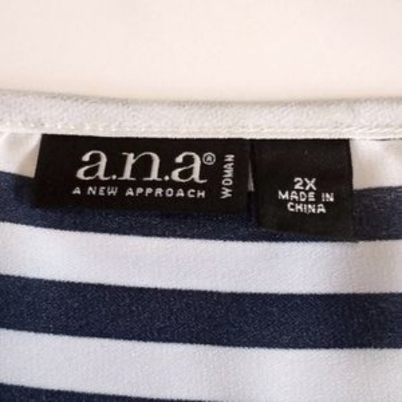 A.N.A. Women's Sheer Stripe Blouse - 2x - Blue/White - Picture 3 of 7